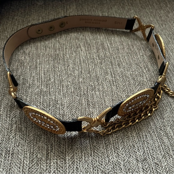 Streets Ahead | RHINESTONE MEDALLION DRAPED CHAIN LEATHER BELT - Picture 4 of 4